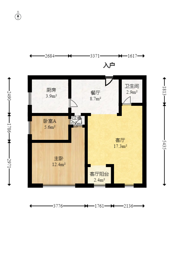 嘉汇公馆  2室2厅1卫   72.80万室内图1