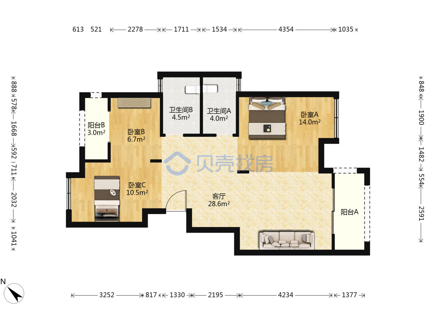 新保利清能西海岸北区  3室2厅1卫   120.00万客厅