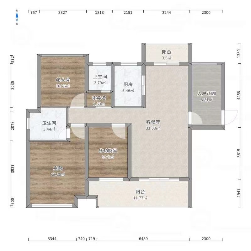 美的莲城首府  3室2厅1卫   80.00万户型图