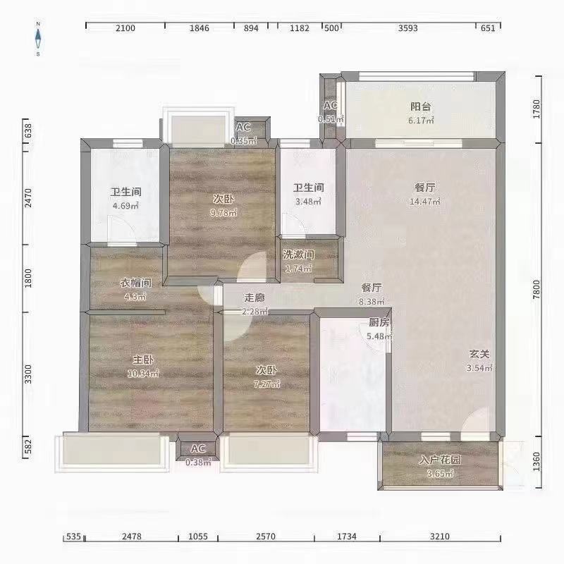 阳光山庄  3室2厅2卫   59.80万户型图