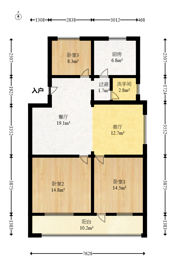 远大小区单位房  3室2厅1卫   54.50万室内图1