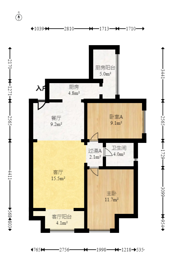 天麓尚层  2室2厅1卫   70.00万室内图1