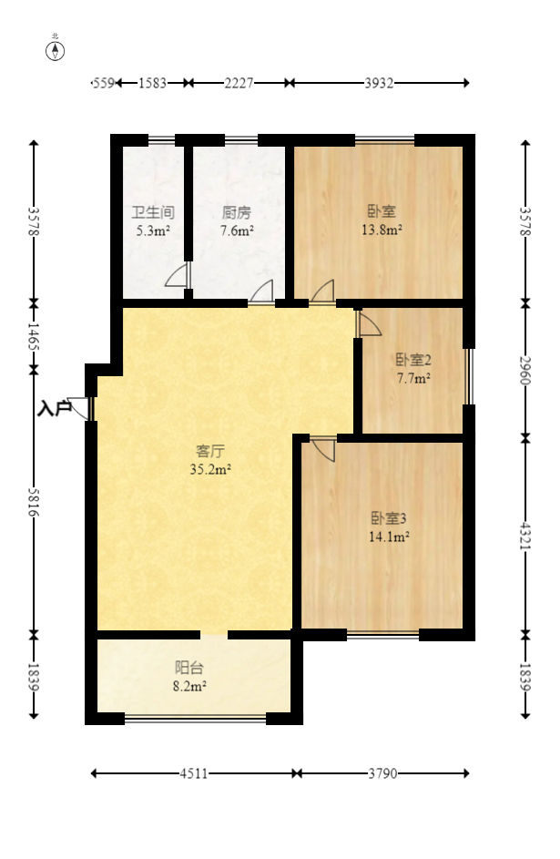 博雅湘水湾  3室2厅1卫   59.80万室内图1