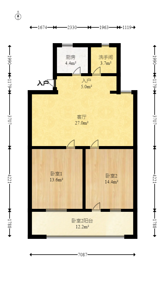 联运公司宿舍  2室1厅1卫   53.80万室内图1