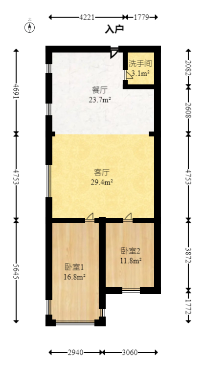 高桥财富大厦  3室1厅1卫   65.00万室内图1