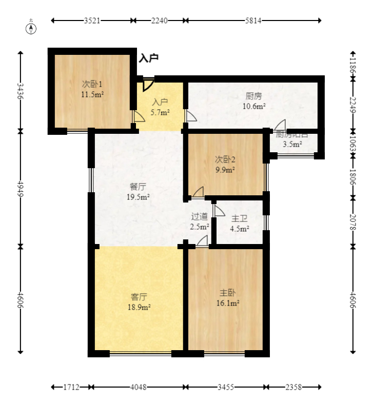 北辰三角洲B2E2区  3室2厅1卫   158.00万室内图1