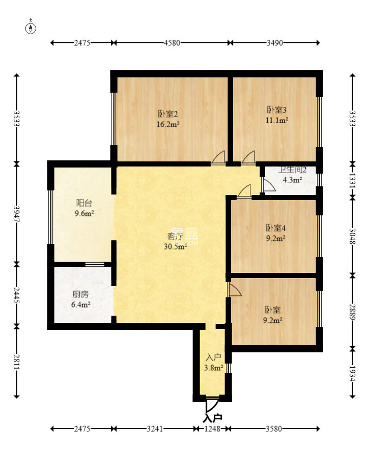 海德公园  4室2厅1卫    82.0万