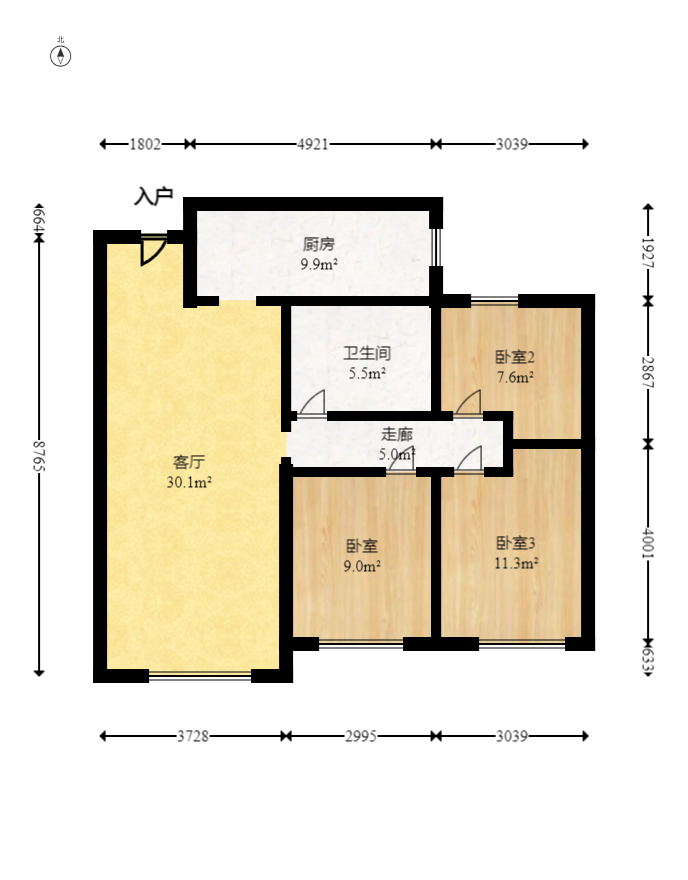 金科天悦（金科美邻汇）  3室2厅1卫    65.0万室内图1