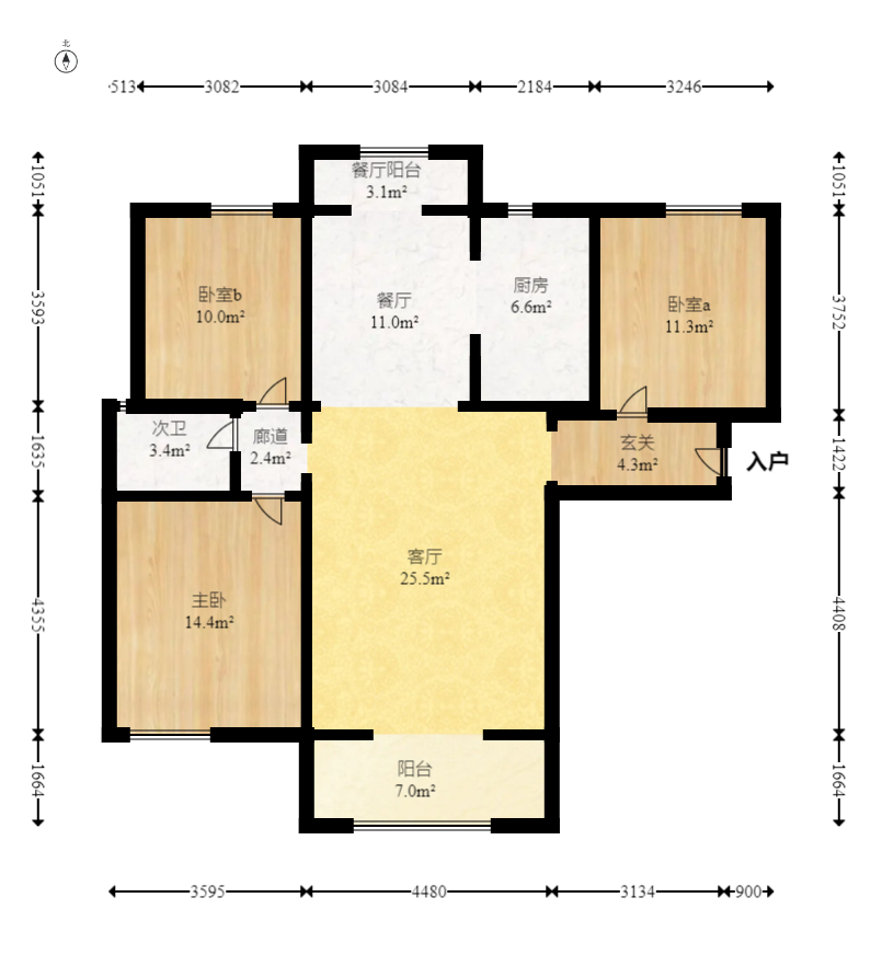 金地三千府（金地湖山樾、金地自在城）  3室2厅1卫    70.0万室内图1