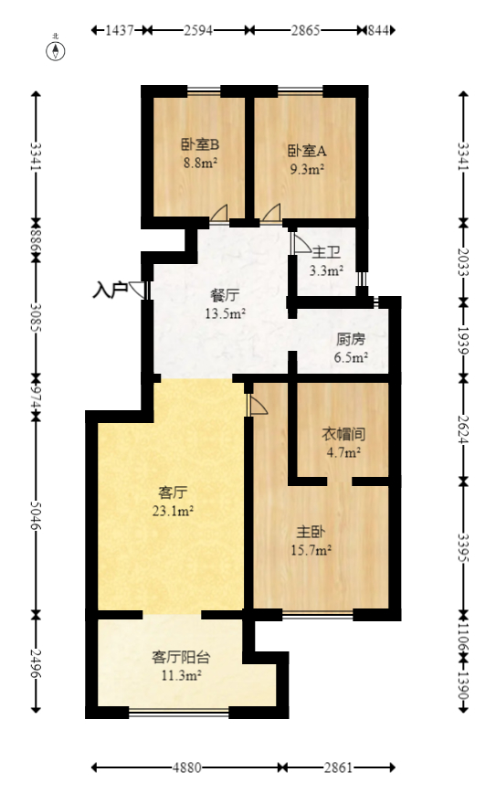 绿地公馆（绿地名邸）  3室2厅1卫   118.00万室内图1