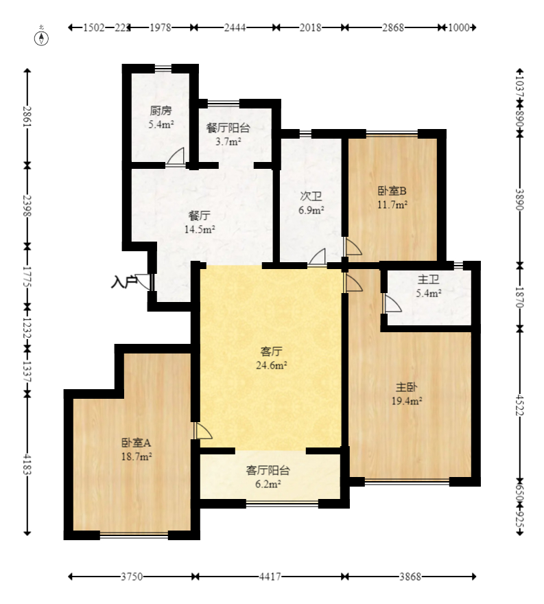 华天苑  3室2厅2卫   145.00万室内图1