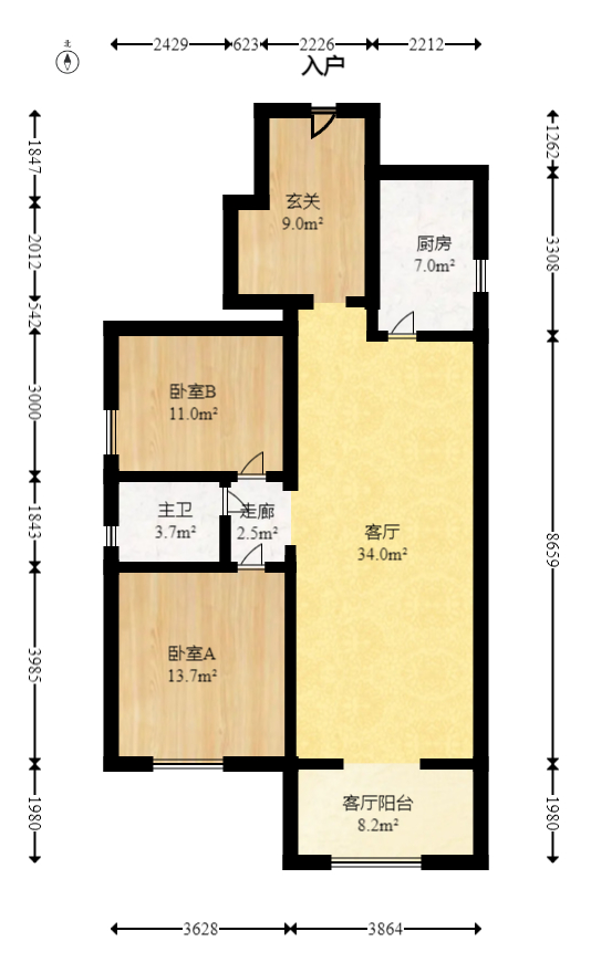 华电湘苑  3室2厅1卫   105.00万室内图1