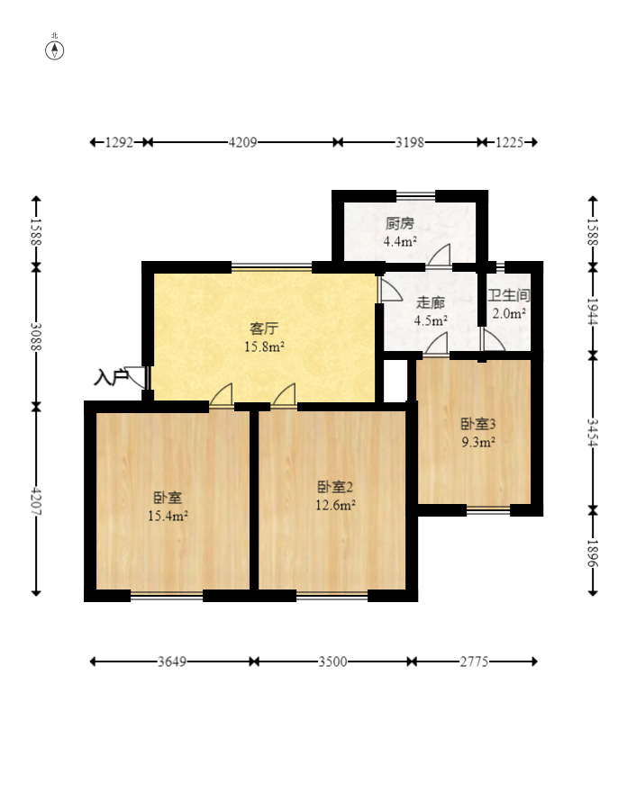 湖南师大张公岭校区宿舍  3室1厅1卫   45.00万室内图1