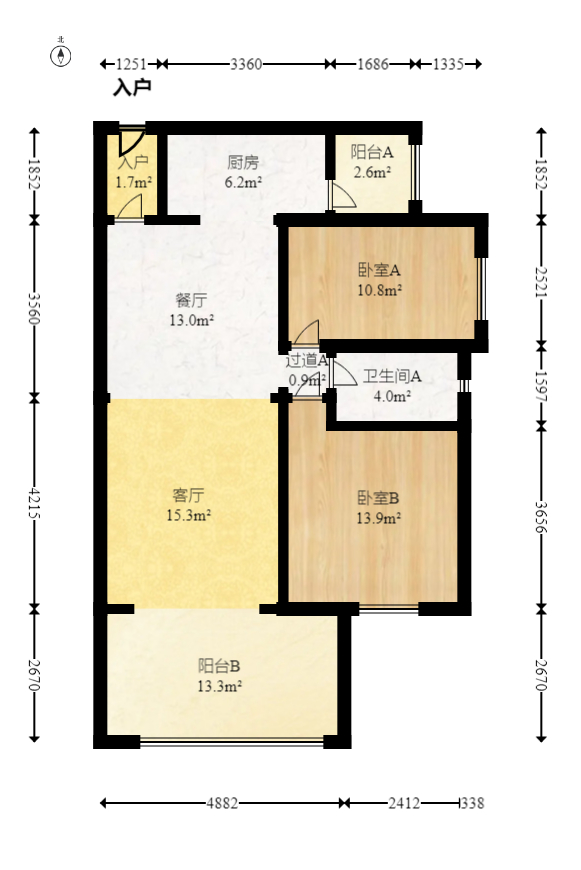 时代倾城二期  2室2厅1卫   90.00万室内图1