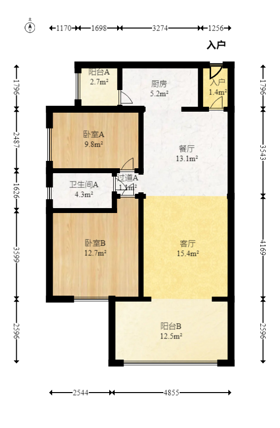 时代倾城三期  2室1厅1卫   68.00万室内图1