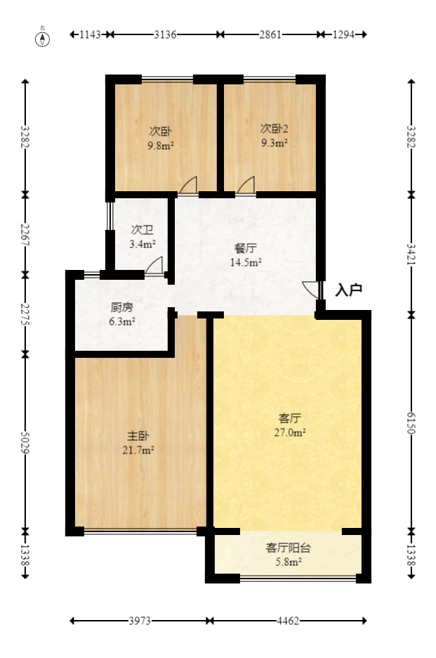 枫林美景  3室2厅1卫   87.00万室内图1