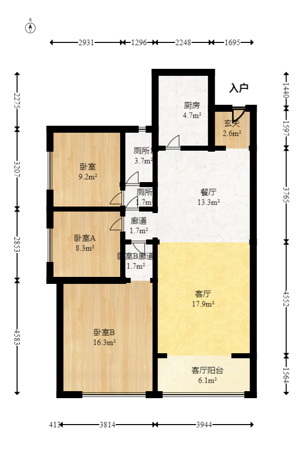 江山帝景哈佛  3室2厅1卫   104.80万室内图1