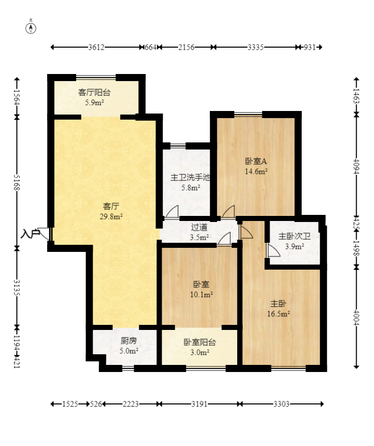 恒广国际景园  3室2厅2卫   89.80万室内图1