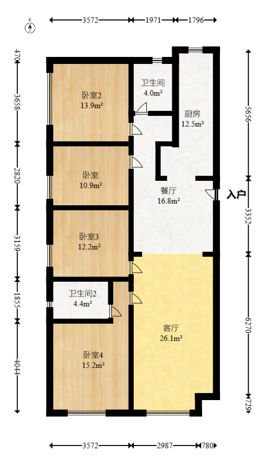 芙蓉万国城MOMA（卓越汇富苑）  4室2厅2卫    129.88万室内图1