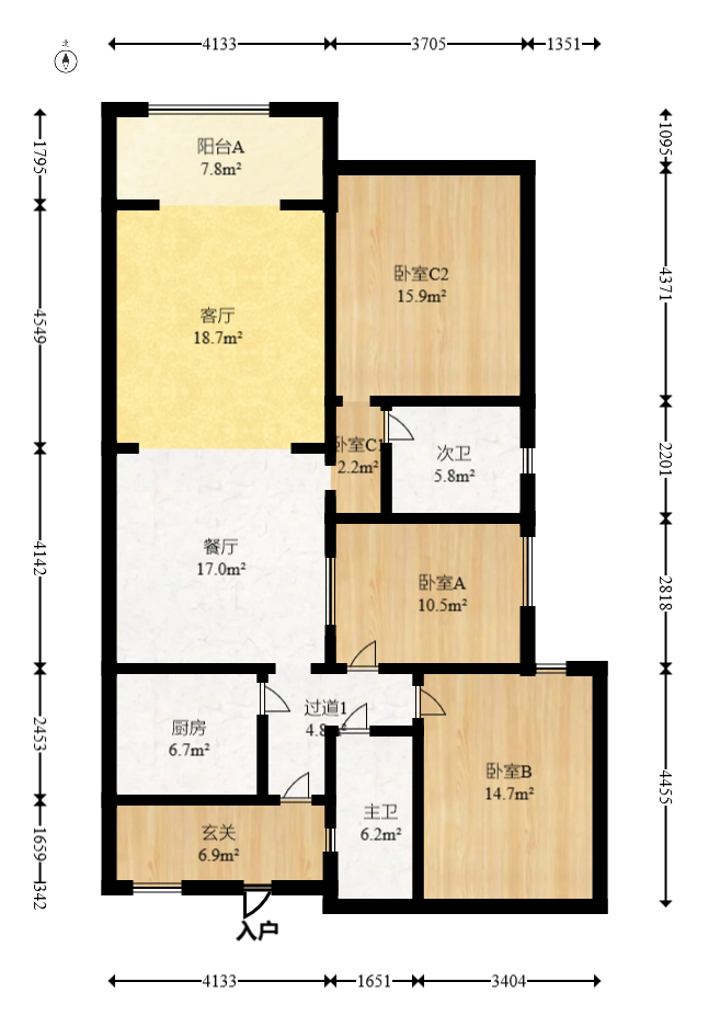 半山壹号  3室2厅2卫   138.00万室内图1