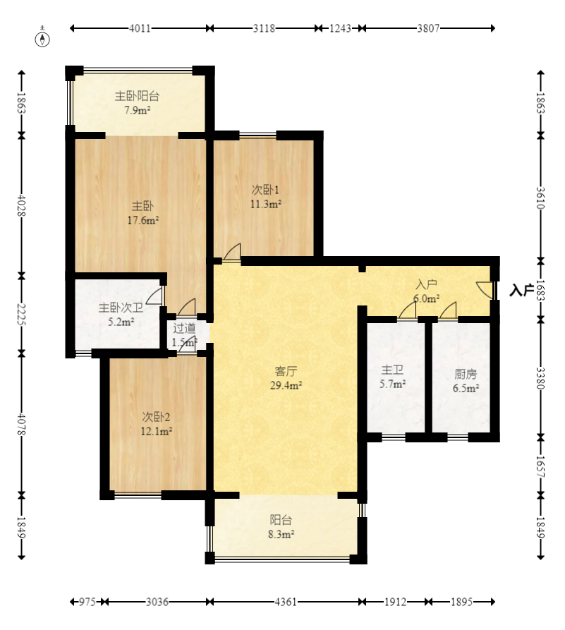 北辰三角洲C3区  3室2厅2卫    152.0万室内图1