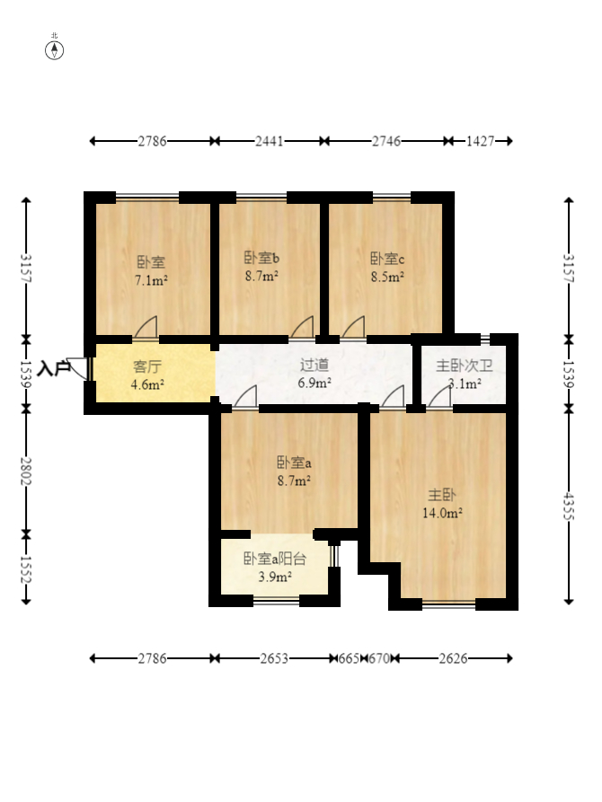 荣盛花语城  3室2厅1卫    71.9万室内图1