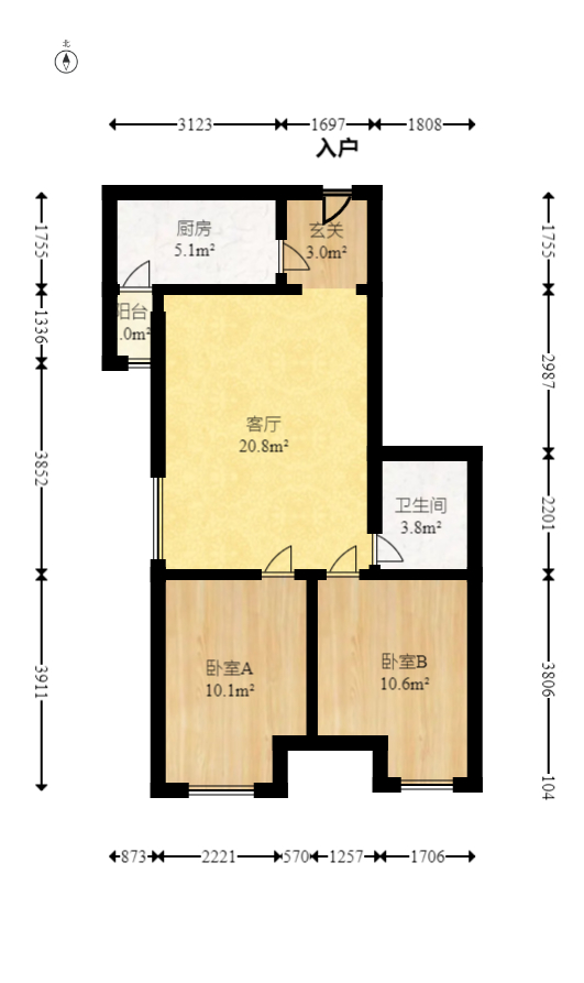 宜家湘颂（景致雅苑）  2室2厅1卫   69.00万室内图1