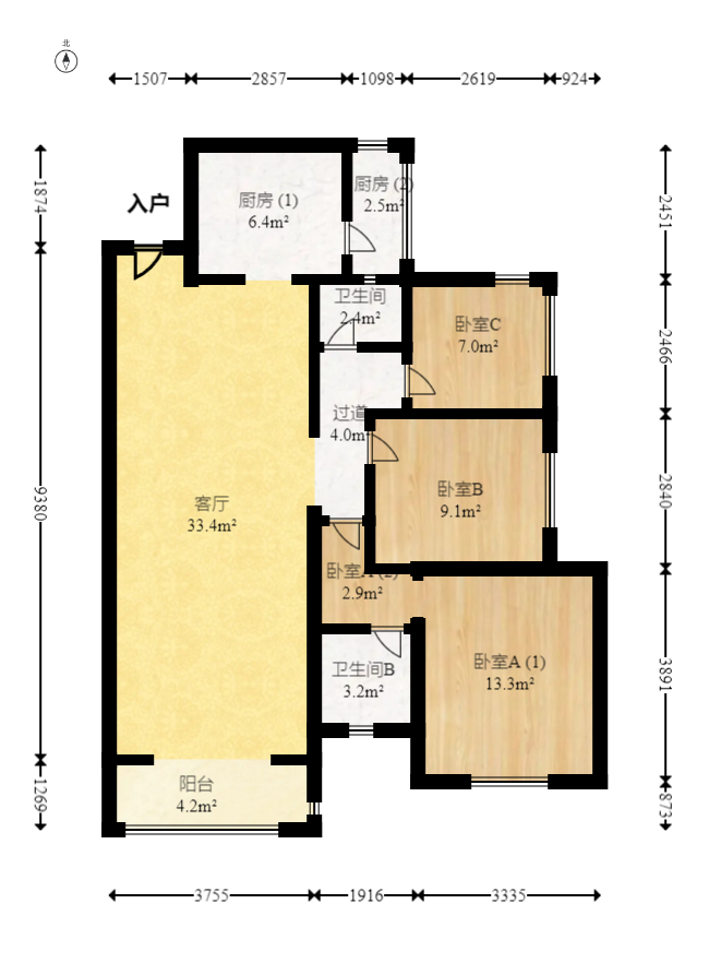 中建梅溪湖中心  3室2厅2卫   160.00万室内图1