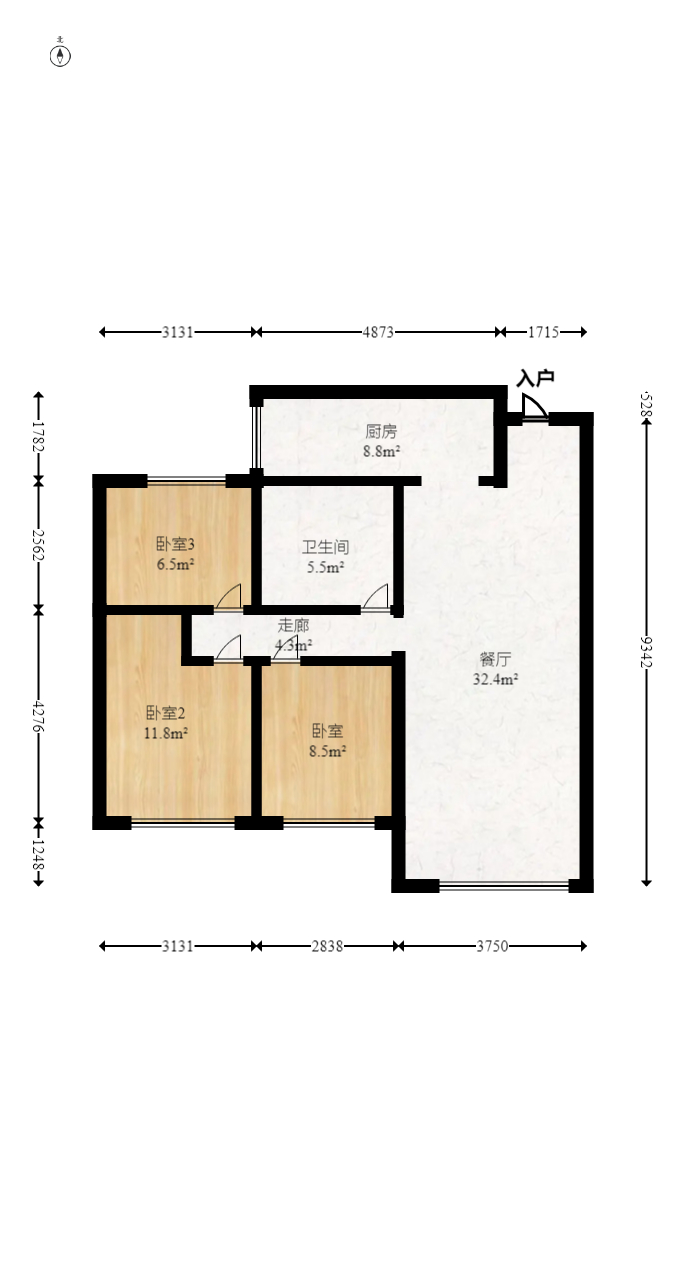 金科天悦（金科美邻汇）  3室2厅1卫   68.00万室内图1
