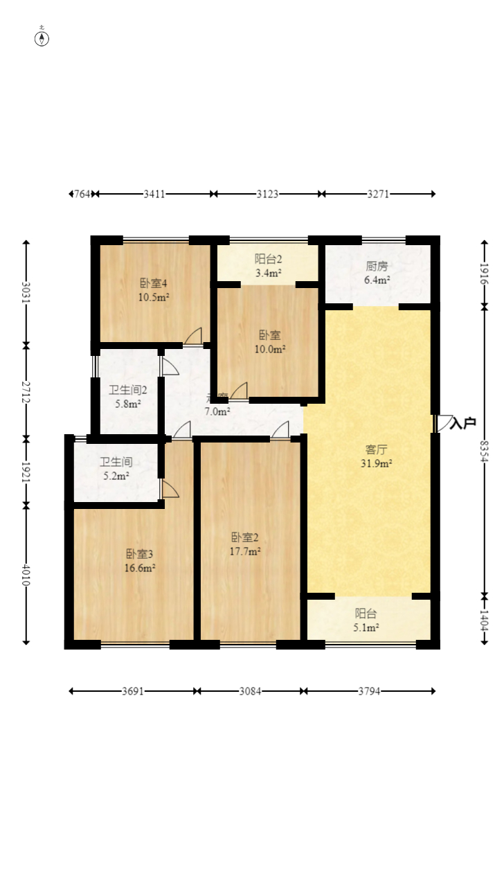 东方美地 4室2厅2卫 89.8万 东方美地 4室2厅2卫 89.8万户型图