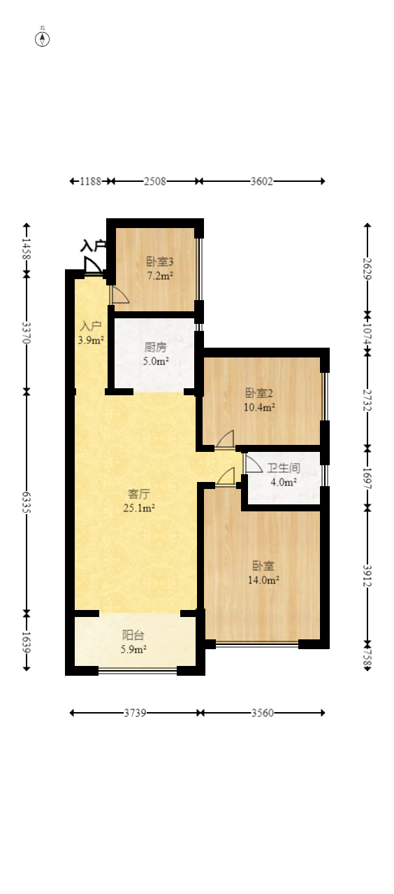 海德公园  3室2厅1卫   70.60万室内图1