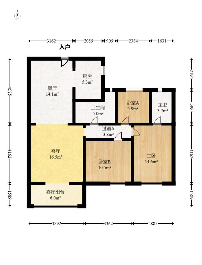 奥克斯缔壹城  3室2厅2卫    133.0万室内图1