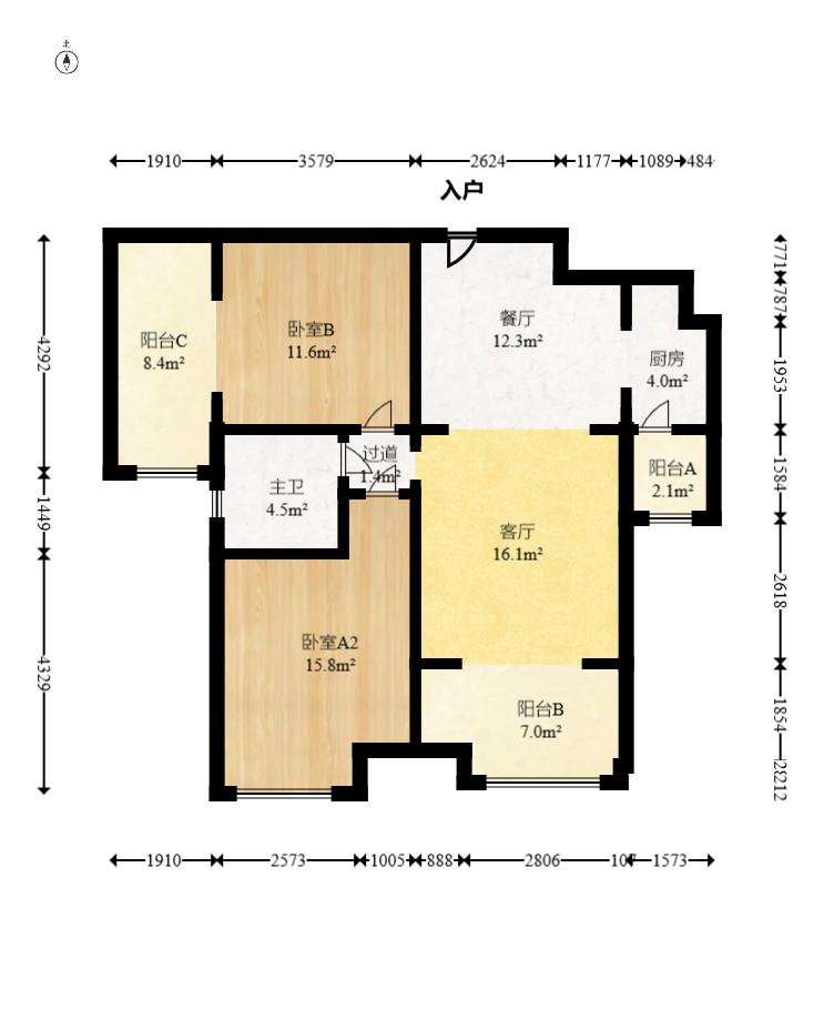 五礦萬境水岸二期（五礦萬境水岸和苑）  2室2廳1衛(wèi)    115.0萬室內(nèi)圖1