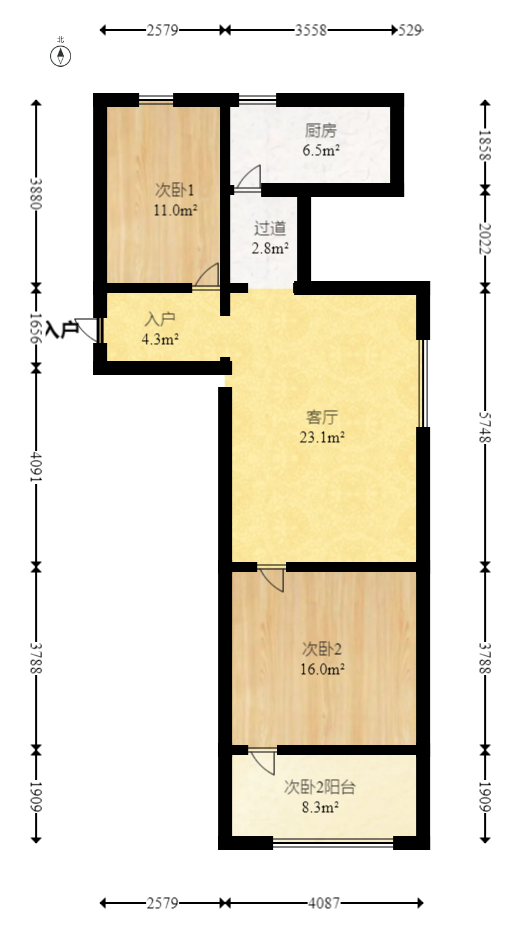 楚湘街一条巷散盘  2室1厅1卫    33.0万室内图1