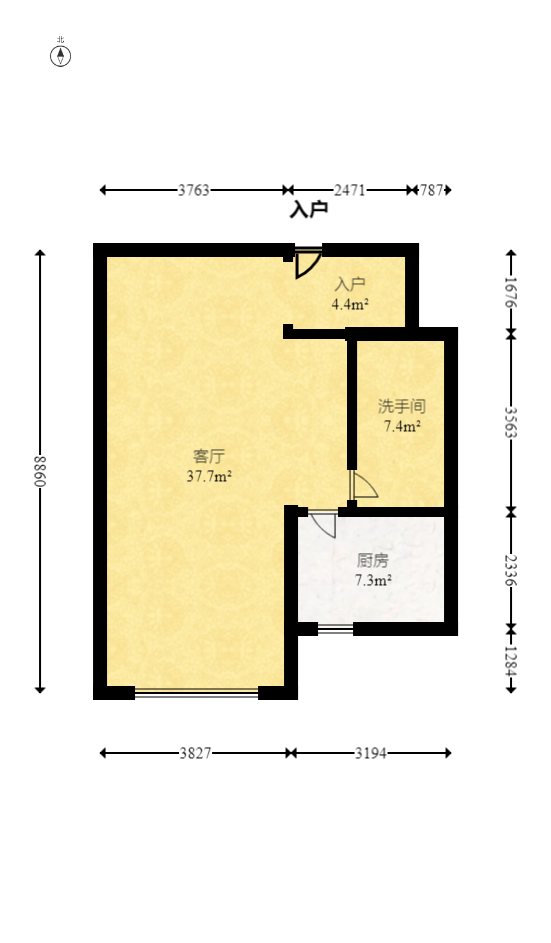 宏景名厦  2室2厅1卫   128.00万室内图1