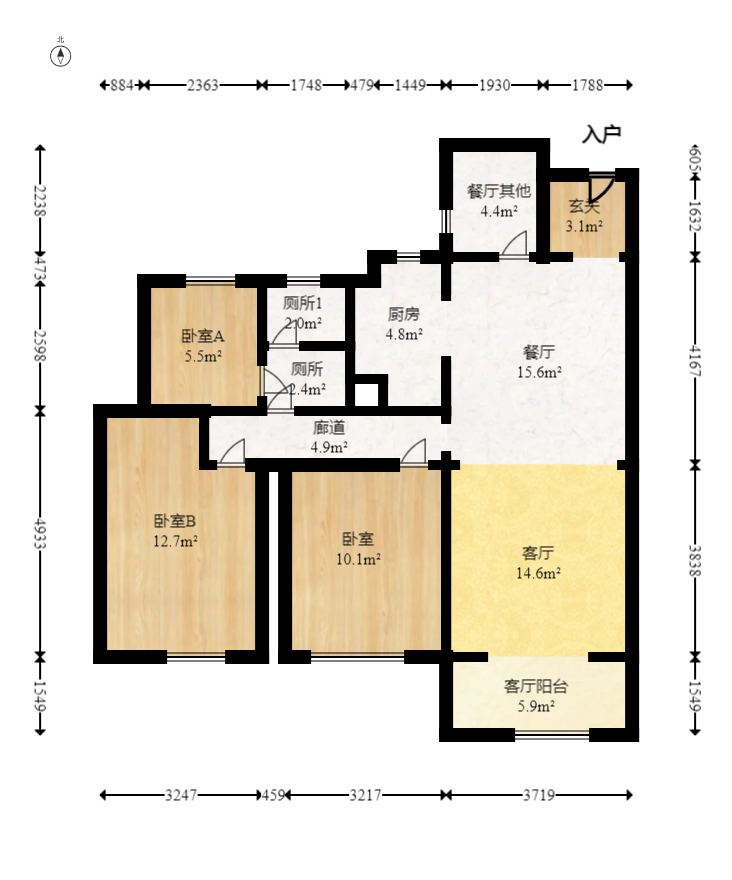 華潤橡樹灣  3室2廳1衛(wèi)    104.2萬室內(nèi)圖1
