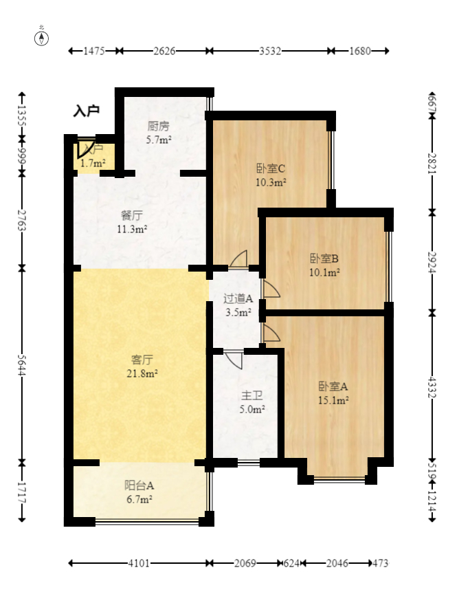 中建嘉和城  3室2厅1卫   108.00万室内图1