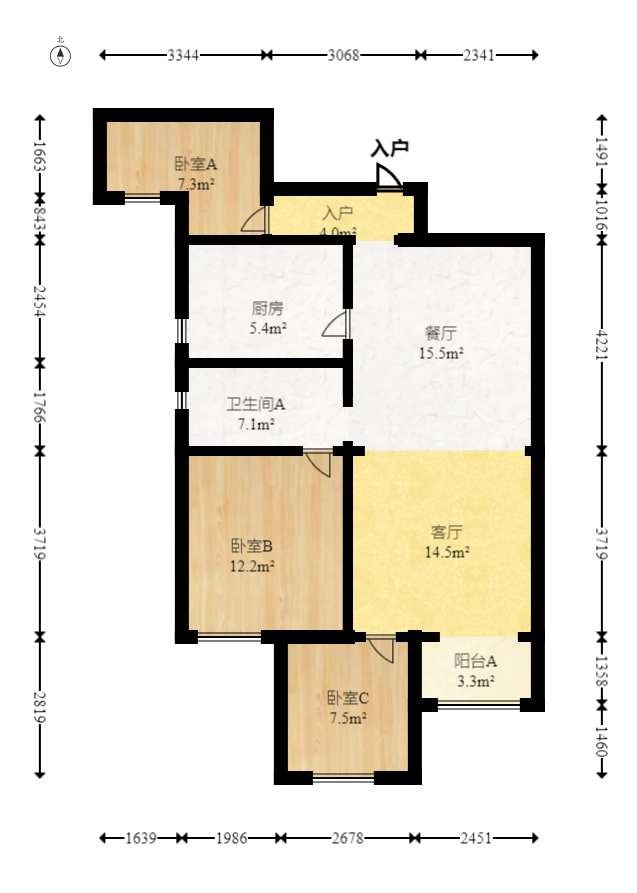 勤诚达境界城  3室2厅1卫   65.00万室内图1