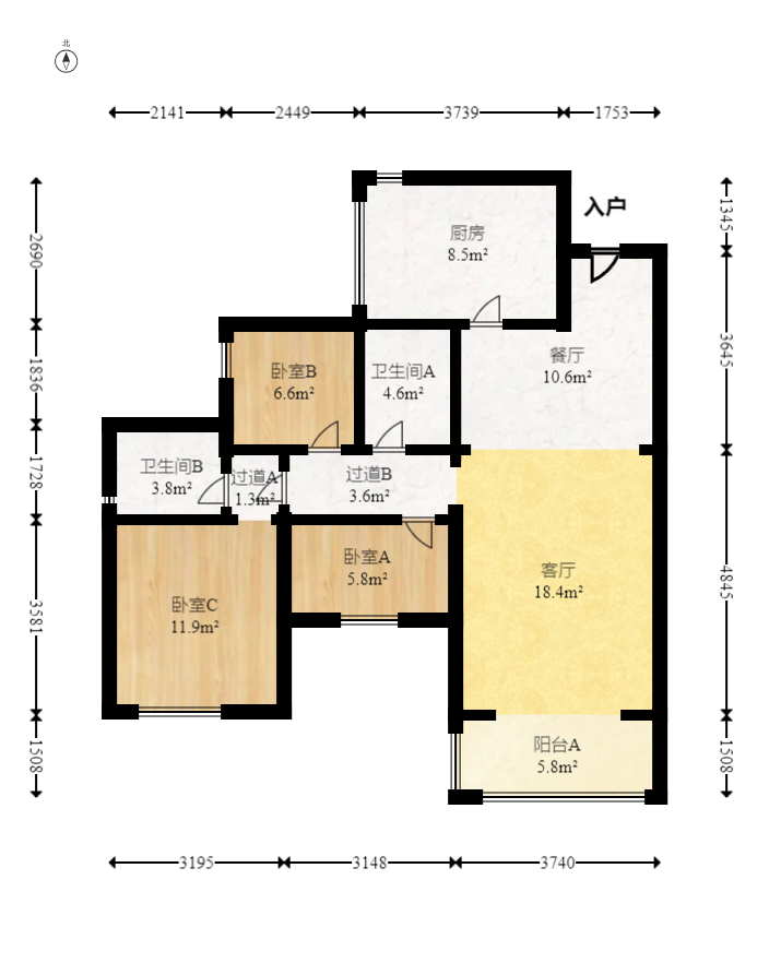 勤诚达境界城 3室2厅2卫 87.0万 勤诚达境界城 3室2厅2卫 87.0万户型图