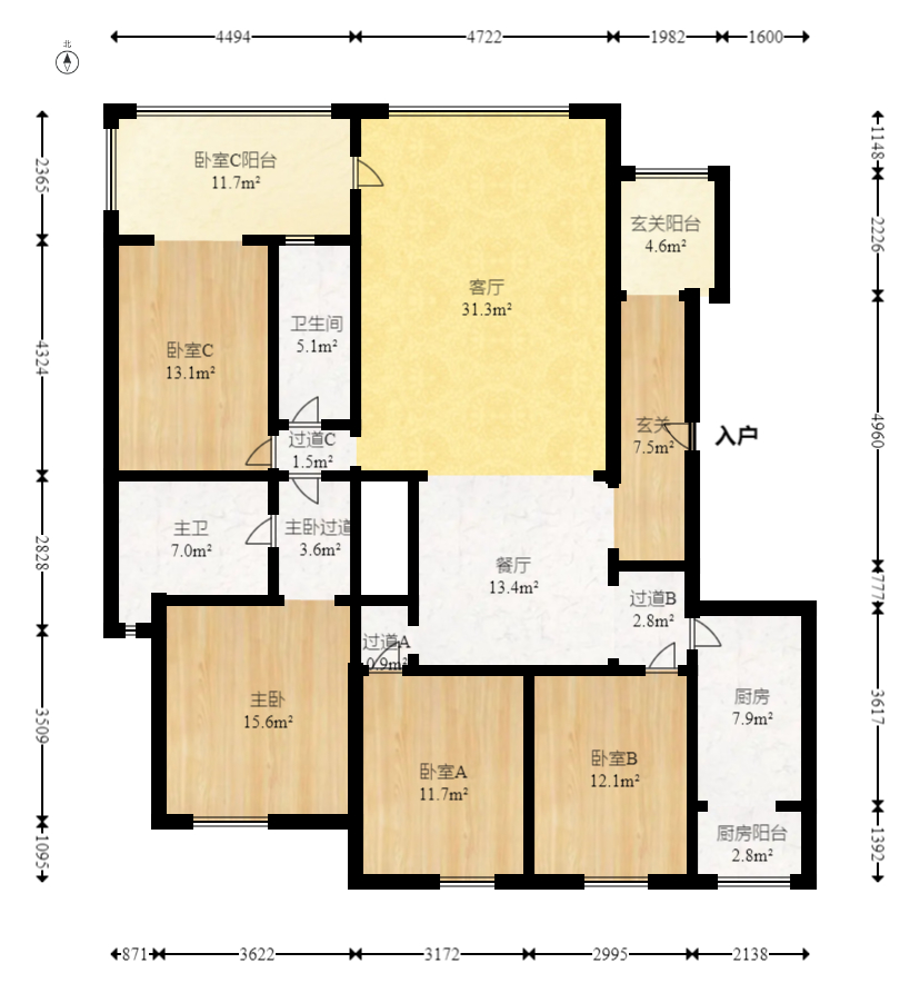 莱茵城  4室2厅2卫   145.00万室内图1