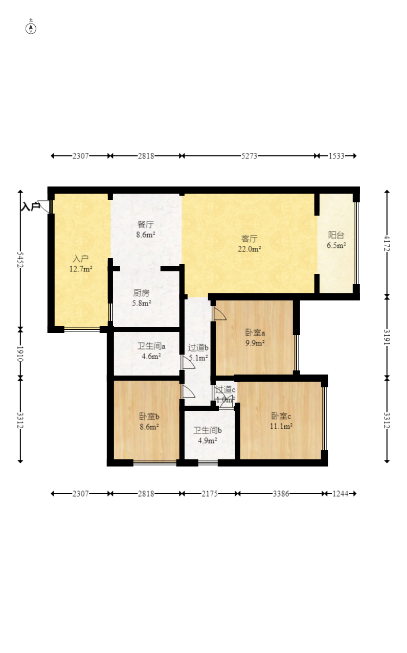 幸福庄园 3室2厅2卫 52.8万 幸福庄园 3室2厅2卫 52.8万户型图