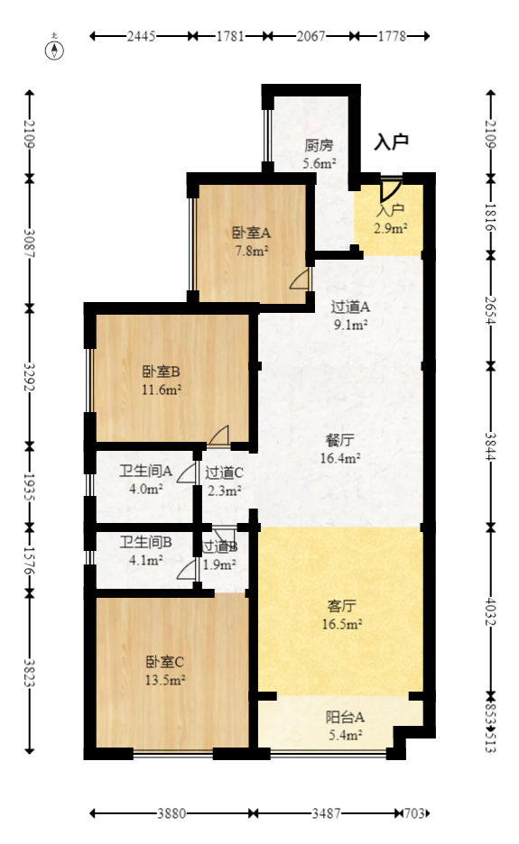 珠江东方明珠（新地东方明珠）三期  3室2厅2卫   88.00万室内图1