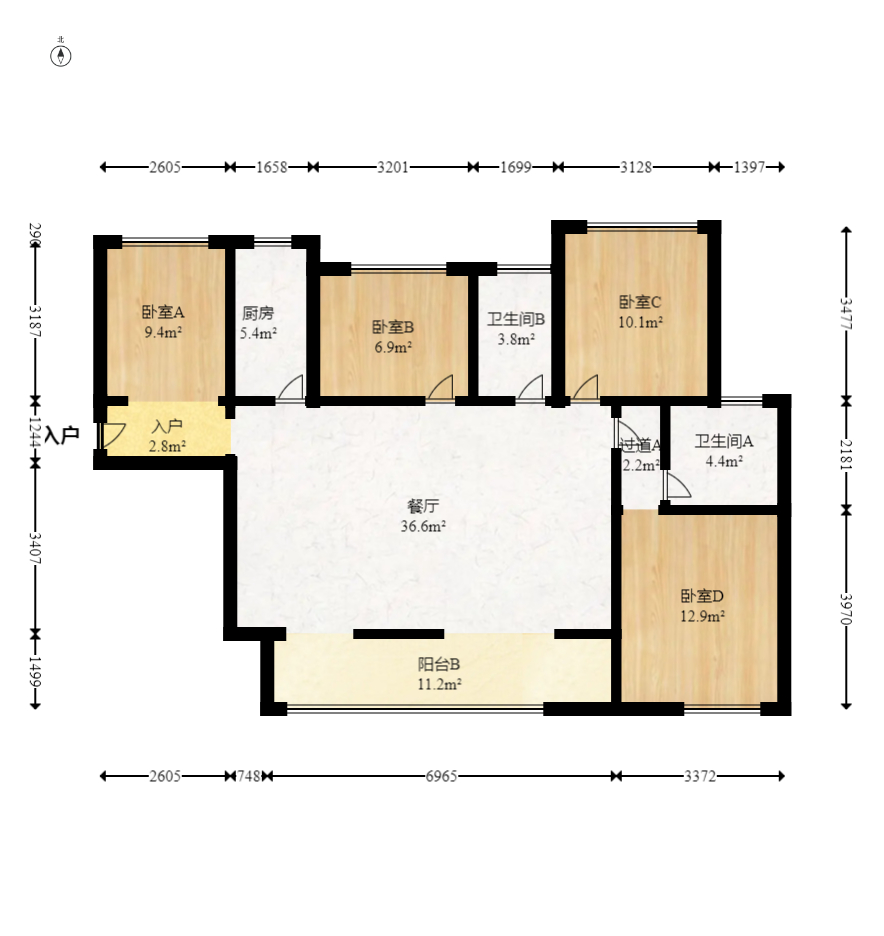 润和又一城  5室2厅2卫   109.00万室内图1