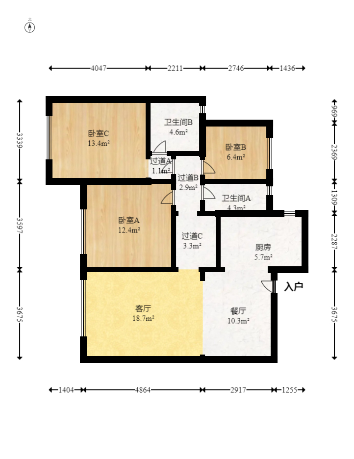 龙湖璟宸原著（龙湖紫宸）  3室2厅2卫   70.00万室内图1