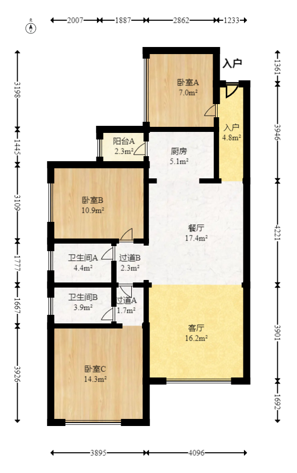 润和又一城  3室2厅2卫   105.80万室内图1