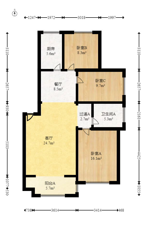 澳海澜庭 3室2厅1卫 76.8万 澳海澜庭 3室2厅1卫 76.8万户型图