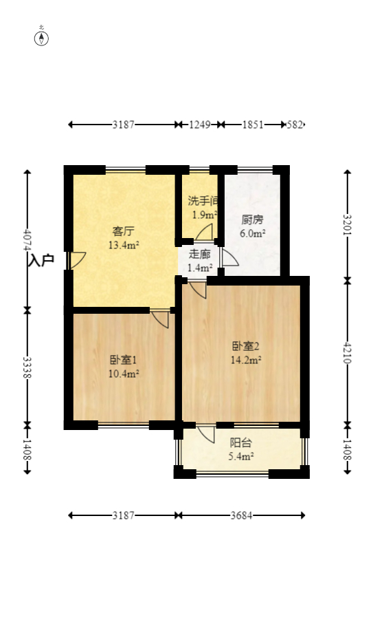 电位器厂宿舍  2室1厅1卫   36.00万室内图1