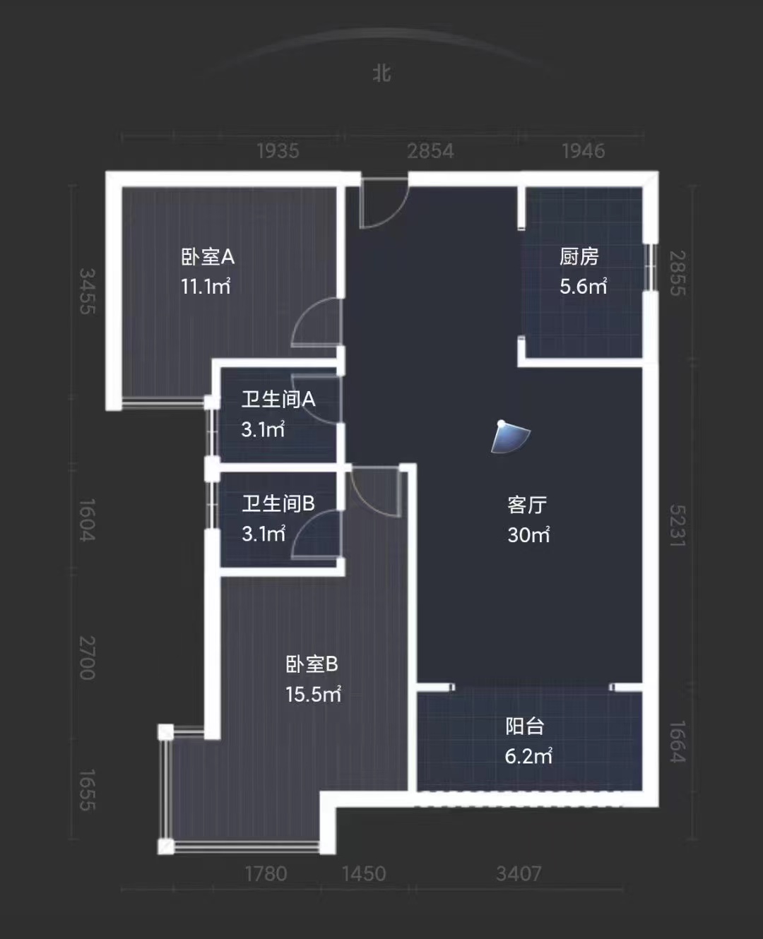 山水洲城华晨第一城  2室2厅2卫   45.00万