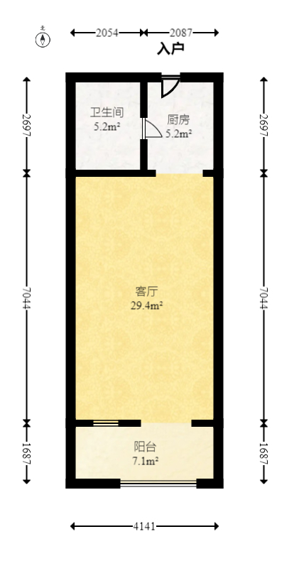 望兴景园二期（望兴西西里）  1室1厅1卫   40.60万室内图1