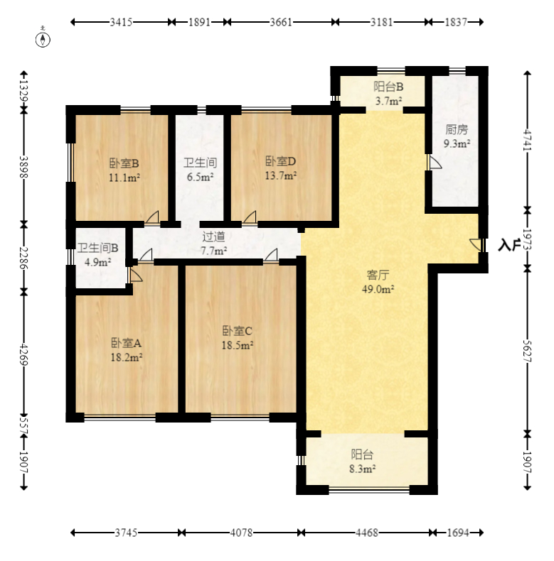 长房梅溪香山  4室2厅2卫    369.0万室内图1
